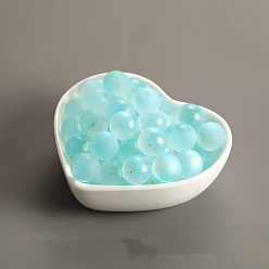 Cyan Perles de verre tchèques, sans trou, avec de la poudre de paillettes, ronde, cyan, 10mm