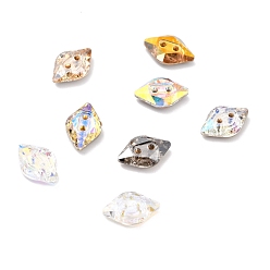 Mixed Color 2-Hole Rhombus Glass Rhinestone Buttons, Faceted, Mixed Color, 9x14x4mm, Hole: 1.2mm