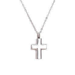 Stainless Steel Color Stainless Steel Pendant Necklaces, Urn Ashes Necklaces, Cross, Stainless Steel Color, 19.69 inch(50cm)