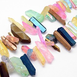 Разноцветный Гальванические природный кварц нитей кристалл бисера, самородки, окрашенные, красочный, 13~44x4~12x4~9 мм, отверстие : 1 мм, около 26~34 шт / нитка, 7.6 дюйм