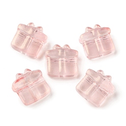 Pink Прозрачные стеклянные бусины, с блеском порошок, подарочная коробка, розовые, 13.5~14x13.5x7 мм, отверстие : 1 мм