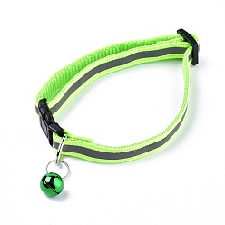 Lime Adjustable Polyester Reflective Dog/Cat Collar, Pet Supplies, with Iron Bell and Polypropylene(PP) Buckle, Lime, 21.5~35x1cm, Fit For 19~32cm Neck Circumference