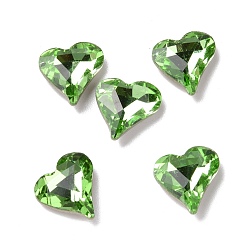 Peridot Glass Rhinestone Cabochons, Pointed Back & Back Plated, Heart, Peridot, 13x12x4.3mm