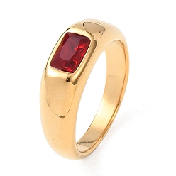 Красный 304 из нержавеющей стали кольца перста широкополосного, прямоугольные, со стеклом, ионное покрытие (ip), золотые, красные, Размер 7, 3~7 мм, размер США 7 1/4 (17.5 мм)