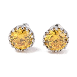 Светло-хаки Серьги-гвоздики с латунным покрытием и одинарным кубическим цирконием, долговечный, карат круглой формы, платина, светлый хаки, 9 мм