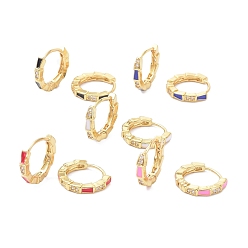 Couleur Mélangete Micro cuivres ouvrent zircons boucles d'oreilles, avec l'émail, plaqué longue durée, or, sans cadmium et sans plomb, couleur mixte, 13x14x2.5mm, pin: 1 mm