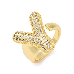 Letter Y Кольца-манжеты для пальцев с покрытием из латуни с микропаве из прозрачного кубического циркония для женщин, долговечный, реальный 18 k позолоченный, Письмо ~ Z, Письмо Y, 18.5x12.5 мм, внутренний диаметр: 17.5 мм