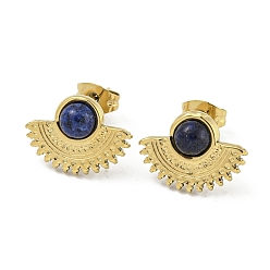 Lapis Lazuli Real 18K Gold Plated 304 Stainless Steel Fan Stud Earrings, with Natural Lapis Lazuli, 11.5x15.5mm
