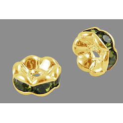 Оливин Латунь марки А горный хрусталь Spacer бисер, волнистый край, рондель, без никеля , золотые, оливина, 12x4 мм, отверстие : 2.5 мм