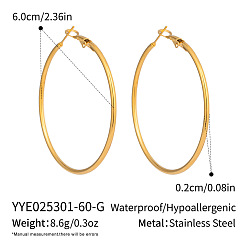 Настоящее золото 18K Серьги из 304 нержавеющей стали, реальный 18 k позолоченный, 60x2 мм