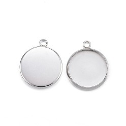 Stainless Steel Color 304 Stainless Steel Pendant Cabochon Settings, Plain Edge Bezel Cups, Flat Round, Stainless Steel Color, Tray: 5.5mm, 8.5x6.4x1mm, Hole: 1.4mm
