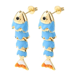 Синий Серьги-гвоздики с подвесками из латуни с микропаве из кубических цирконий, с эмалью, реальный 18 k позолоченный, стойки покрытие, долговечный, без кадмия и без свинца, синие, 32.5x10 мм