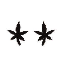 Maple Black Unique Asymmetric Love Lock Mushroom Earrings with Maple Leaf Design for Spring
