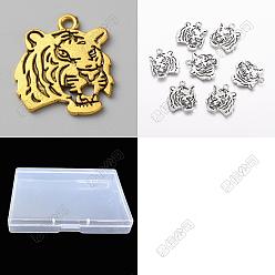 Mixed Color 40Pcs 2 Styles Tibetan Style Alloy Pendants, Tiger Charms, Mixed Color, 26.5~27x24x1.9~2mm, Hole: 2~3mm, 20pcs/style