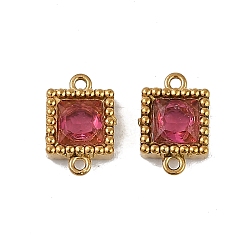 Светло-Вишневый Ионное покрытие (ip) 304 подвески-шармы из нержавеющей стали с квадратными звеньями из кубического циркония, реальный 18 k позолоченный, светло-вишневый, 9.5x6.5x3 мм, отверстие : 0.9 мм