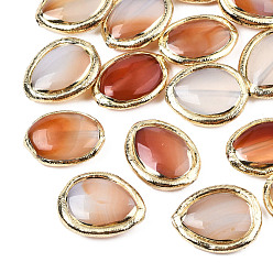 Sienna Natural Agate Beads, with Electroplate Polymer Clay, Dyed, Oval, Sienna, 21~22x17~18x6.5~7mm, Hole: 1~1.2mm