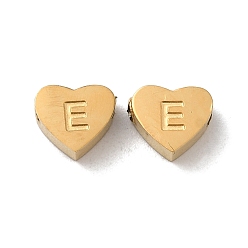 Letter E Ionenbeschichtung (IP) 304 Edelstahlperlen, golden, Herz mit Brief, Buchstabe e, 5.5x6.5x3 mm, Bohrung: 1.6 mm