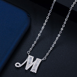 Letter M (with chain) Wife's Romantic Travel Same Style 26 English Alphabet Clavicle Chain Pendant Micro-inlaid Zircon Platinum Plated Necklace