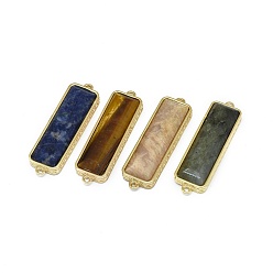 Mixed Stone Natural Mixed Stone Links connectors, with Brass Findings, Faceted, Rectangle, Golden, 33.5x9.5~10x5mm, Hole: 1.2~1.4mm