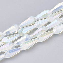 Clear Electroplate Glass Beads Strands, Imitation Jade Glass, Faceted, Vase, Clear, 14x6x6mm, Hole: 1.2mm, about 50pcs/strand, 27.1 inch