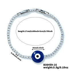 Платина Минималистичные латунные браслеты-цепочки с кубическим цирконием, эмалевые браслеты от сглаза для женщин, платина, 6-3/4 дюйм (17 см)