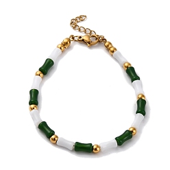 Черный 304 из нержавеющей стали браслеты для женщин, колонка, со стеклянными и стальными бусинами, чёрные, 7-1/8 дюйм (18.1 см)