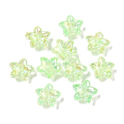 Lawn Green Transparent Acrylic Bead Caps, Flower, UV Plating, 5-Petals, Lawn Green, 8x8.5x3mm, Hole: 1.6mm