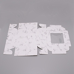 White Marble Pattern Paper Cardboard Jewelry Boxes, with PVC Window, Square, White, 16x16x7.5cm