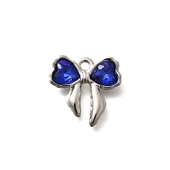 Капри Синий 304 подвески из нержавеющей стали, со стразами, бантом, цвет нержавеющей стали, Капри синий, 18x18x4.5 мм, отверстие : 1.8 мм