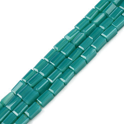 Dark Cyan Opaque Solid Color Glass Beads Strands, Rectangle, Dark Cyan, 4~5x2~3x2~3mm, Hole: 0.9mm, about 93~103pcs/strand, 17.32 inch~19.09 inch(44~48.5cm)