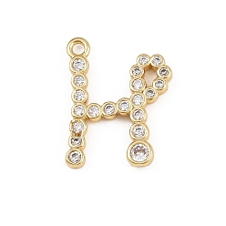 Letter H Латунные микро проложить кубического циркония подвески, стойки покрытие, долговечный, без кадмия и без свинца, реальный 18 k позолоченный, Письмо ч, 18x14x2 мм, отверстие : 1.5 мм