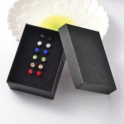Colorful 304 Stainless Steel Grade A Rhinestone Ear Studs, with Paper Jewelry Boxes, Colorful, 17x6mm, Pin: 0.7mm, 6pairs/box