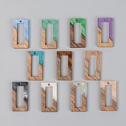 Mixed Color Resin & Walnut Wood Pendants, Rectangle, Mixed Color, 28x15x3mm, Hole: 2mm