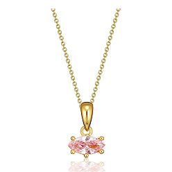 Pink Birthstone Style Cubic Zirconia Horse Eye Pendant Necklaces, Golden Titanium Steel Necklace, Pink, 15.75 inch(40cm)