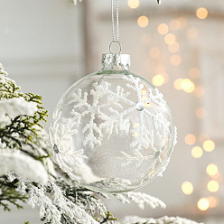 Snowflake Transparent Glass Ball Pendant Decorations, Christmas Tree Hanging Decorations, Snowflake, 105x90mm