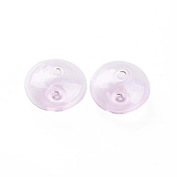 Lavender Blush Transparent Handmade Blown Glass Globe Beads, Stripe Pattern, Flat Round, Lavender Blush, 20~21x13~14mm, Hole: 1~2mm