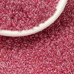 (RR208) Carnation Pink Lined Crystal Миюки круглые бусины рокайль, японский бисер, 8/0, (rr 208) кристалл гвоздики с розовой окантовкой, 8/0, 3 мм, отверстие : 1 мм, Около 422~455 шт / 10 г