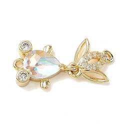 Прозрачный АВ Латунные микропаве прозрачные кубические цирконии подвески-фигурки для рыбок, со стеклом, стойки покрытие, золотые, ясно AB, 23.5x9.5x4.5 мм, отверстие : 1 мм