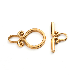 Golden Ion Plating(IP) 304 Stainless Steel Toggle Clasps, Golden, Ring: 22.5x15x2mm, Hole: 6mm, Inner Diameter: 6x3.5mm, Bar: 22x10x2mm, Hole: 5x4mm
