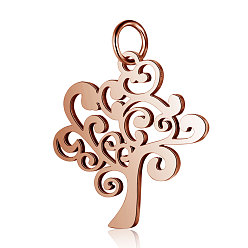 Rose Gold 304 Stainless Steel Pendants, Tree of Life, Rose Gold, 20.5x20x1mm, Hole: 2.5mm