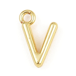 Letter V Латунь прелести, стойки покрытие, долговечный, без кадмия и без свинца, реальный 18 k позолоченный, Буква V, 9x5.5x2 мм, отверстие : 1.2 мм
