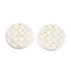 Creamy White Handmade Polymer Clay Pendants, Flat Round with Tartan Pattern, Creamy White, 37~38x4~5.5mm, Hole: 1.8mm