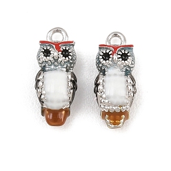 Marron Sablonneux Laiton émail pendentifs, charmes hibou, Sandy Brown, 14x6x5mm, Trou: 1.4mm