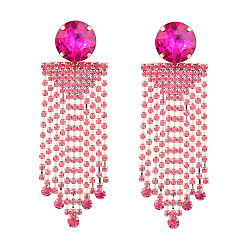 Rose pink Sparkling Rhinestone Tassel Earrings for Women - Long Chain Circle Glass Gems Dangle Ear Jewelry