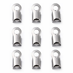 Stainless Steel Color Tarnish Resistant 304 Stainless Steel Fold Over Crimp Cord Ends, Stainless Steel Color, 9x4x3.5mm, Hole: 2mm, 3x5mm inner diameter