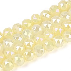 Шампанско-Желтый Антикоррозийные гальванические стеклянные бусины, круглые, имитация нефрита, градиент цвета, граненые, шампанское желтый, 5.5~6 мм, отверстие : 1~1.2 мм, около 65~69 шт / нитка, 13.58~14.76'' (34.5~37.5 см)