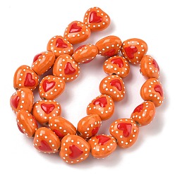 Темно-Оранжевый Фарфоровые эмалированные бусины ручной работы с узором в виде сердечек, сердце, пастельный фарфор, темно-оранжевый, 15.5x16~16.5x10.5~11 мм, отверстие : 1.8~2 мм