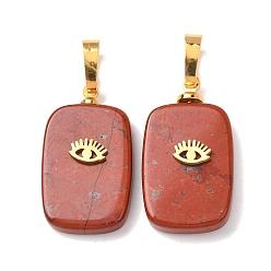 Красный Камень Природные красной яшмы подвески, с латунной фурнитурой и 304 кабошонами из нержавеющей стали, золотые, прямоугольник с подвесками в виде глаз, 23~23.5x13~13.5x4~5 мм, отверстие : 7.5x4 мм