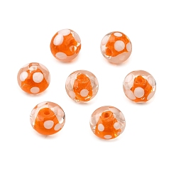 Оранжевый Бусины лэмпворк , рондель с горошком, оранжевые, 11~12x8~9 мм, отверстие : 1.4~2 мм