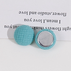 Dark Turquoise Cloth Fabric Cabochons,  Ornament Accessories, with Metal Finding, Half Round, Dark Turquoise, 18x10mm